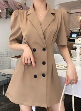 Beige Double Breasted Suit Dress | Solar - Mamamoo