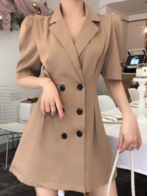 Solar Beige Double Breasted Suit Dress 00004