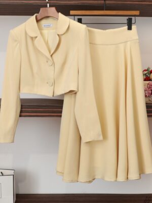 Yeo Ha Jin Yellow Cropped Coat and Straight Skirt 00025