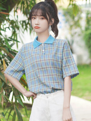 Checkered Blue Collared Blouse (5)
