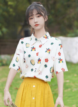 Flower And Fruits Print Shirt