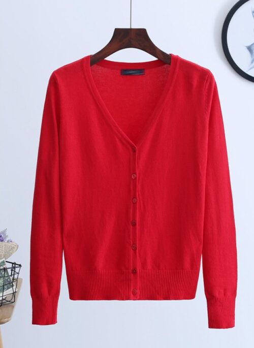 Red Knitted V-Neck Cardigan | Jeno – NCT