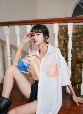Orange Oil Painting Print Shirt | Hyunjin - StrayKids