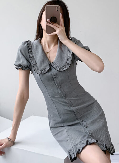 Grey French Doll Collared Dress | Nayeon – Twice