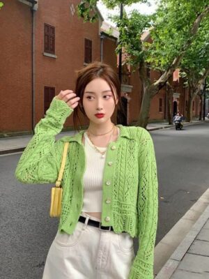 Hyuna Green Jacquard Mesh Knit Cardigan (11)