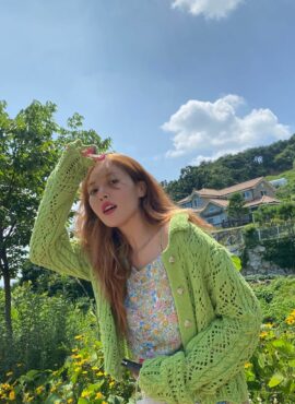 Green Jacquard Mesh Knit Cardigan | Hyuna