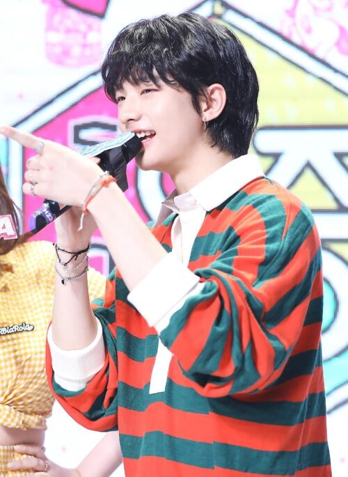 Orange And Green Striped Cotton Polo Shirt | Hyunjin - Stray Kids