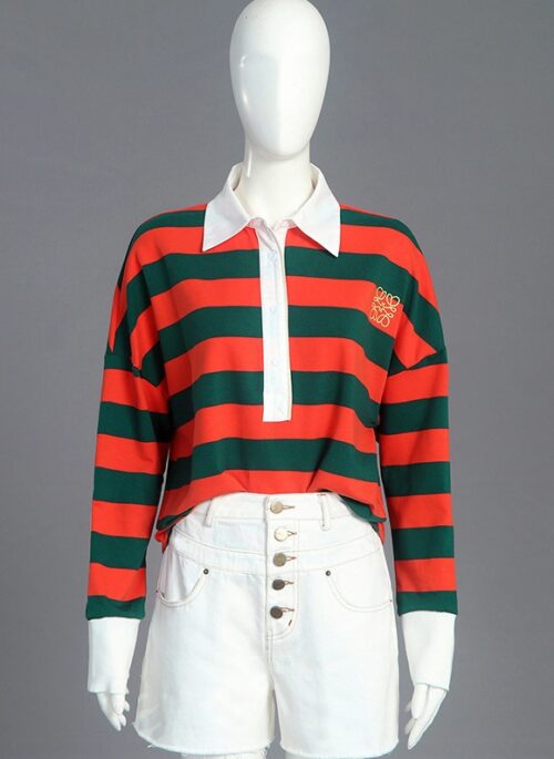 Orange And Green Striped Cotton Polo Shirt | Hyunjin – Stray Kids