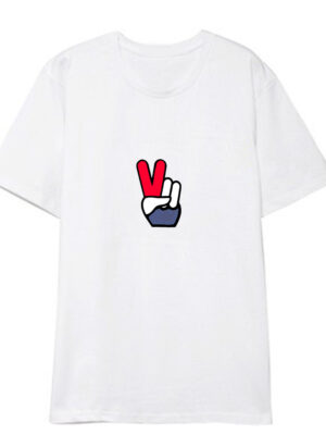 LeeKnow – Stray Kids Peace Sign Printed White T-Shirt (1)