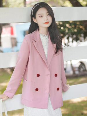 Red Buttoned Pink Suit Jacket (2)