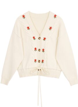 White Flower Embroidered Cardigan  | Dahyun - Twice