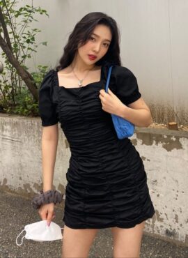 Black Pleated Hip Dress | Joy - Red Velvet