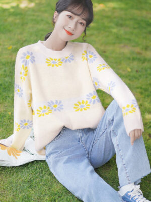 Beige Flowers Sweater