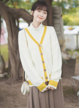 White Yellow Outlined Cardigan