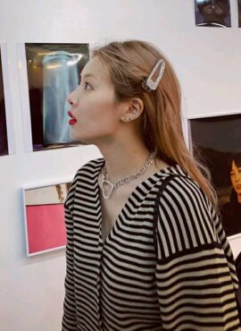 Black And Beige Striped Cardigan | Hyuna