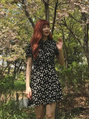 Black Floral Printed Mini Dress | Hyuna