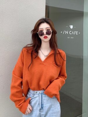 Hyungwon – MONSTA X Deep Orange Collared Sweater (16)