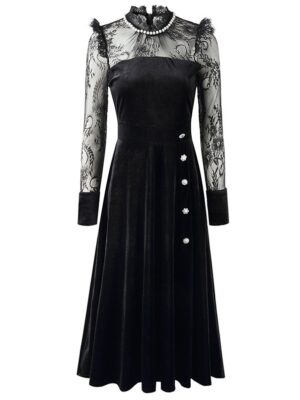 IU – Hotel Del Luna Black Velvet Lace Dress (9)