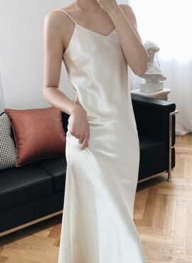 White Silk Dress | Irene - Red Velvet