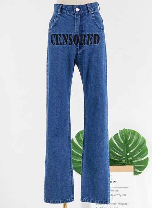 Blue “Censored” Denim Jeans | Jennie – BlackPink