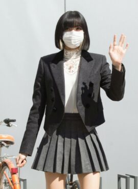 Grey Pleated School Style Skirt | Lisa - BlackPink