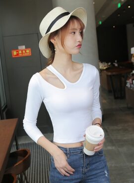 White Cut-Out Long Sleeve  Top | Dahyun - Twice