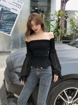 Irene – Red Velvet Black Off-Shoulder Top (17)