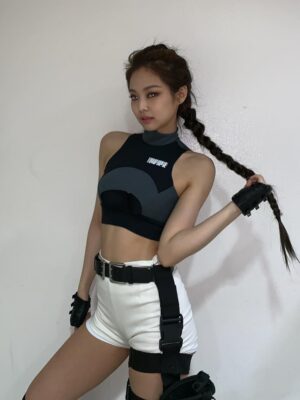 Grey Cut-Out Chest Cropped Top | Jennie – BlackPink