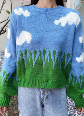 Blue Cute Cloud Knitted Sweater | Jisoo - BlackPink