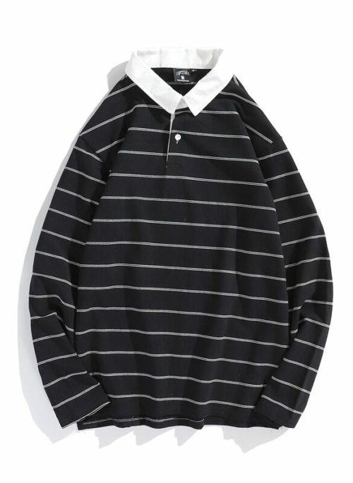 Black Classic Stripe Polo Shirt | LeeKnow - Stray Kids
