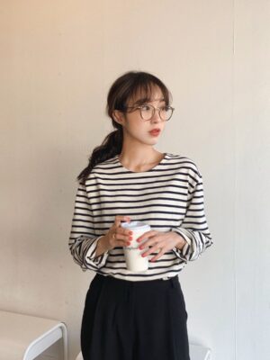 Oh Mi Joo – Run On Stripe Patterned Long Sleeve T-Shirt (1)