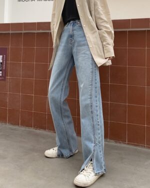 Blue Side Slit Wide-Leg Jeans | Ryujin - ITZY