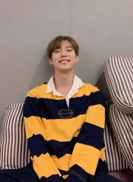 Yellow And Blue Stripe Patterned Polo Shirt | Doyoung - NCT