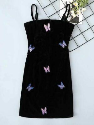 IU – Black Velvet Butterfly Bodycon Dress (10)