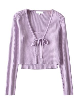 Jennie – BlackPink Lilac Cropped Top and Cardigan Set (7)