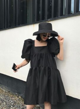 Black Puff-Sleeved Layered Dress | Jeongyeon – Twice