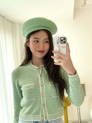 Green Tweed Cropped Cardigan | Joy – Red Velvet