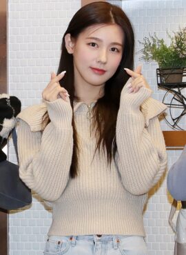 Beige Wide Collared Sweater With Zipper | Miyeon - (G)I-DLE