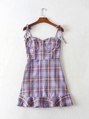 Miyeon – (G)I-DLE Lilac Plaid Dress (39)