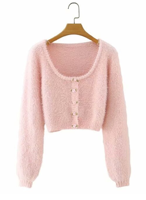 Pink Rose Button Mohair Cardigan | Miyeon – (G)I-DLE