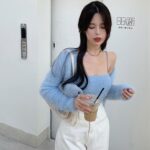 Blue Fluffy Sleeveless Top and Cardigan Set | Soyeon – (G)I-DLE