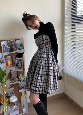 Black Long Sleeve Plaid Tweed Dress | Jennie - Blackpink