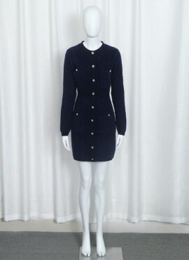 Navy Blue Long Sleeve Dress | Jennie - Blackpink