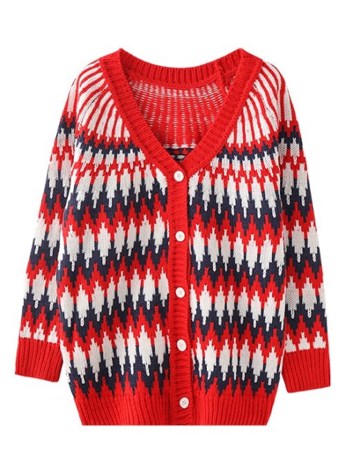 Red Zigzag Pattern Knitted Cardigan | Jungkook - BTS