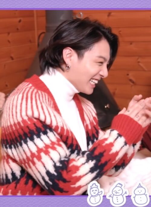 Red Zigzag Pattern Knitted Cardigan | Jungkook – BTS