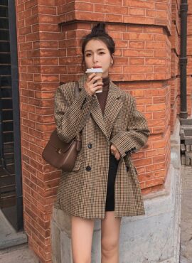 Brown Plaid Suit Jacket | Lim Joo Kyung - True Beauty