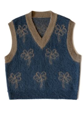 Blue Flower Print V-Neck Vest | Momo - Twice