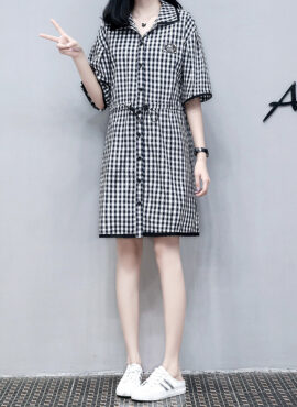 Black Checkered Collared Shirt Dress | Seulgi - Red Velvet