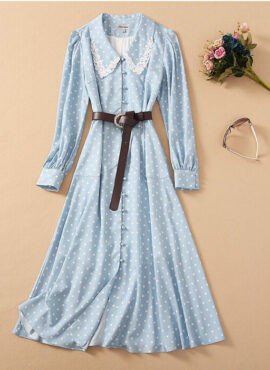 Blue Doll Collar Polka Dot Dress | Mina - Twice