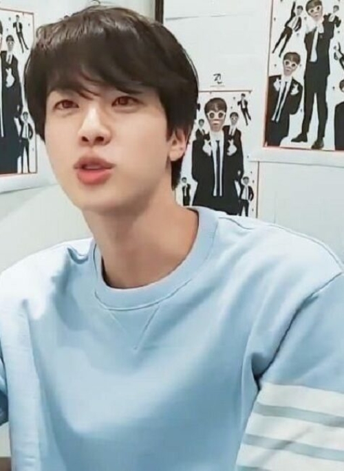 Blue Round Neck Sweater With Line Bars | Jin - BTS